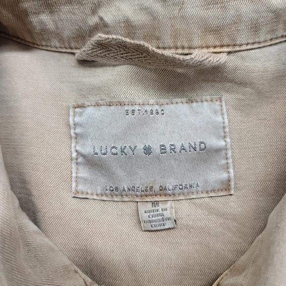 Lucky Brand Shirt Womens Medium Tan Western Cowboy Long‎ Sleeve Pockets Casual - Picture 6 of 8
